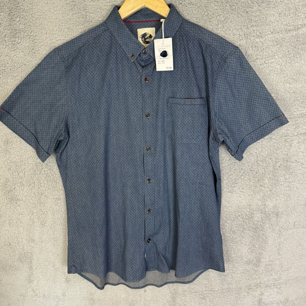 S 7 Diamonds Shirt Mens M Navy Blue Short Sleeve Button Down Geometric Preppy